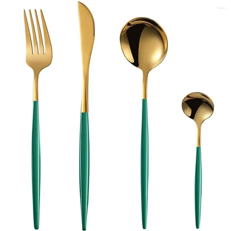 Streware Setleri 4pcs/Set Pembe Altın Çatal Seti Paslanmaz Çelik Yemek Takımı Bıçakları Kahve Kaşıkları Mutfak Mutfak Yemeği Sofra Takımları