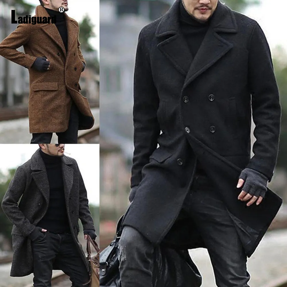 Mélanges de laine pour hommes Ladiguard Double boutonnage mélange manteaux col à revers veste rétro hiver velours vêtements d'extérieur Sexy mode hommes pardessus 230107