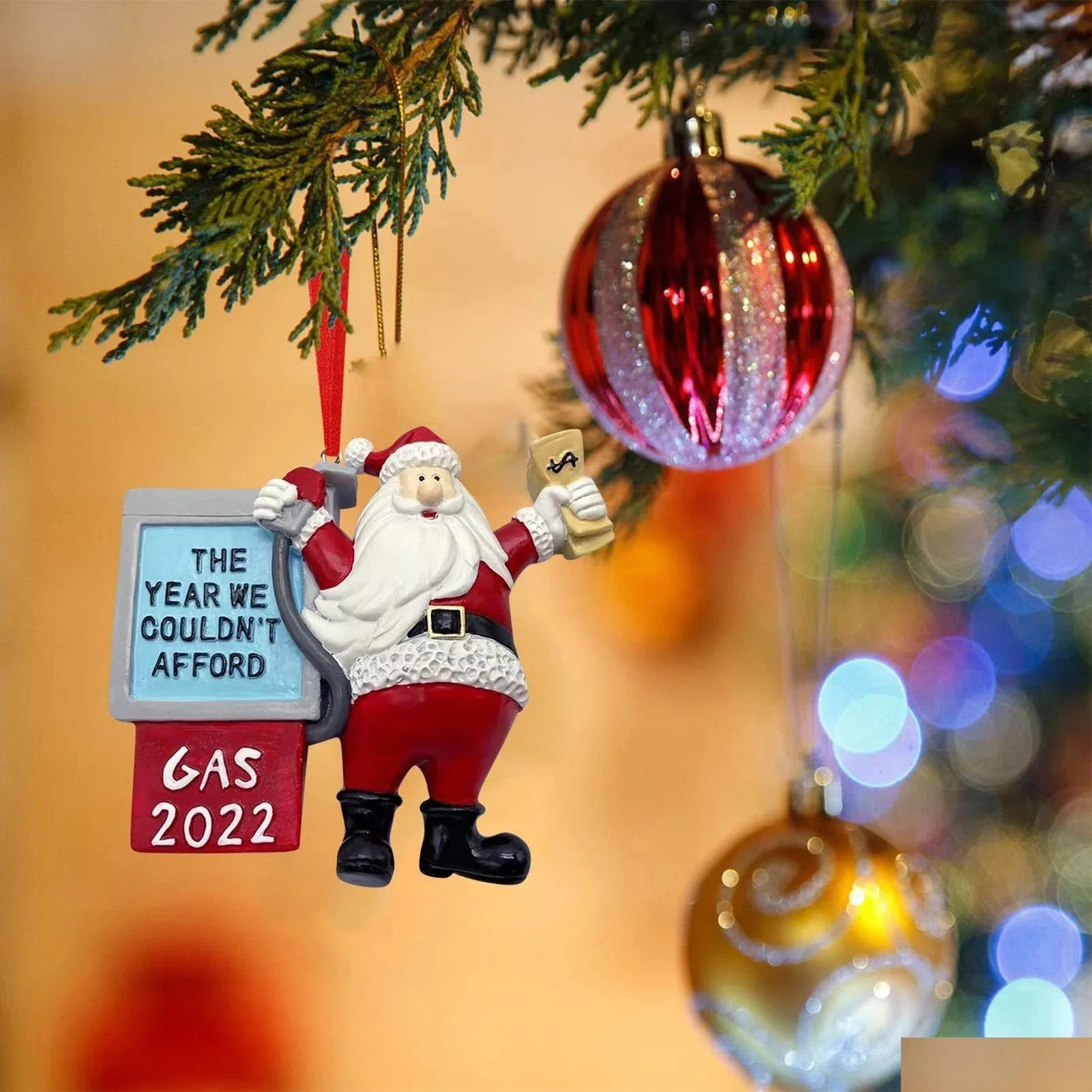 Рождественские украшения смешные рождественские украшения Санта -Клаус Год, когда мы не даем газ 2022 Новое дерево подвесное украшение, капля de dhnbl