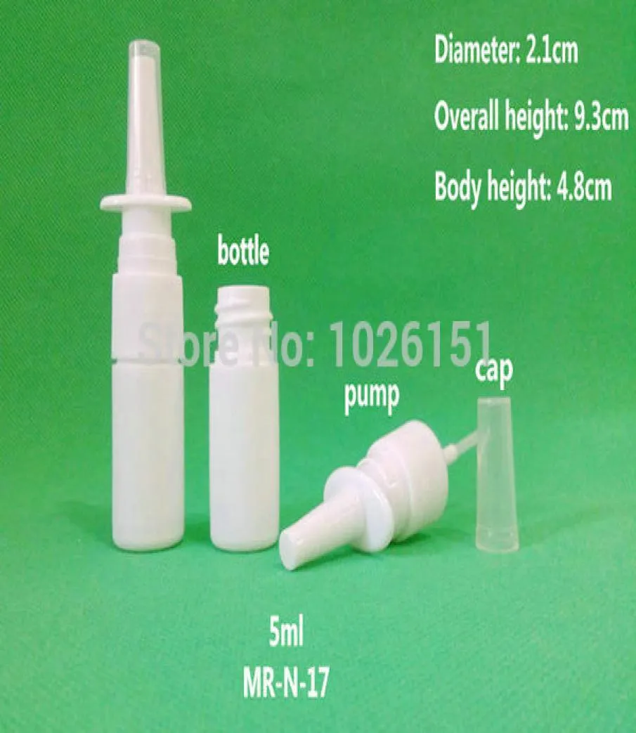 100pcslot 5 ml de flacons de pulvérisation nasale stérilisés 5 ml flâces de pulvérisation de brouillard de nez en plastique avec 18410 pulvérisateur nasal Pocollcap3511452