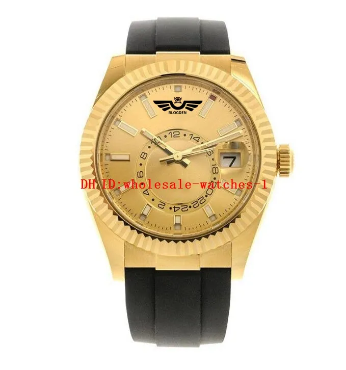 11 estilo cl￡ssico de rel￳gio masculino Sky 326238 42mm Dial dourado Rel￳gios mec￢nicos autom￡ticos pulseiras de borracha luminosa rel￳gios de pulso