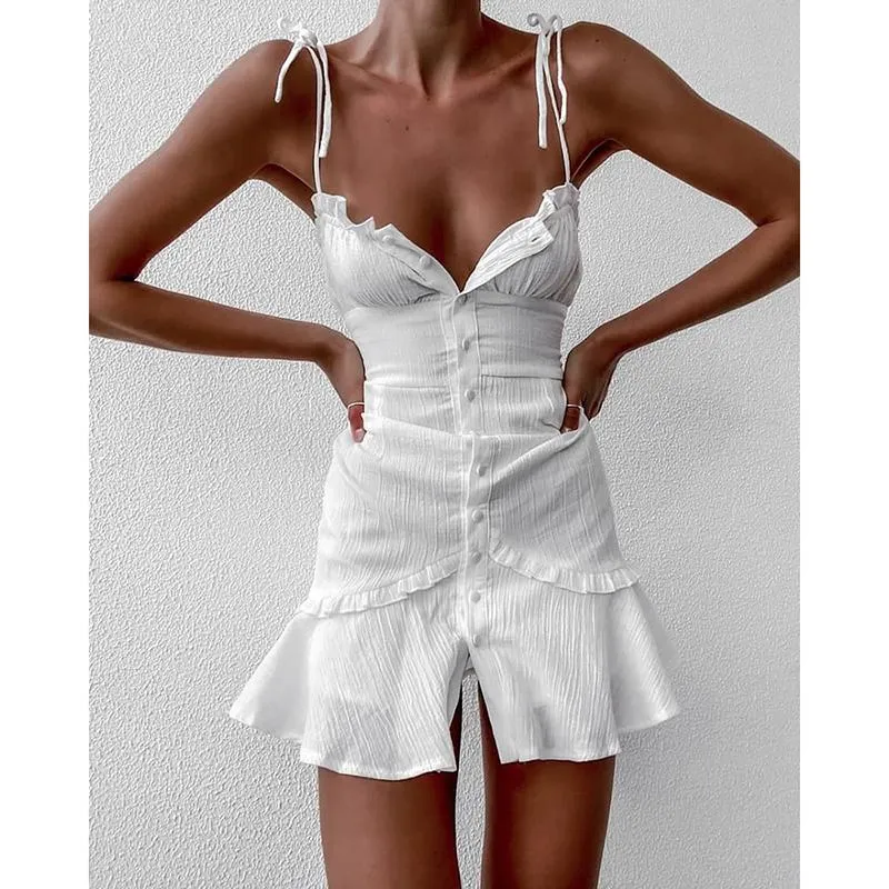 Casual Dresses 2023 Summer Women Fashion Padded Asymmetrical Sleeveless White Sexy Cami Short Mini Bodycon Fairy Party Club Wear Robes