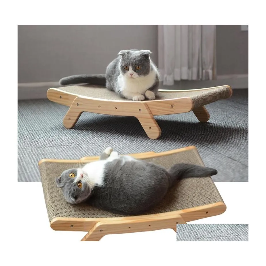 Cat Furniture Scratchers Houten Scratcher Scraper Detachable Lounge Bed 3 In 1 Scratching Post voor katten training slijpklauw speelgoed Dhfji