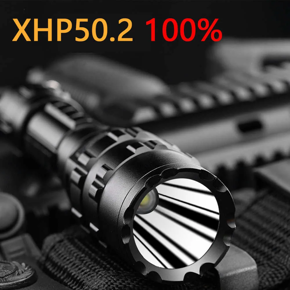 Flashlights facklor XHP50.2 Taktisk ficklampa Mest kraftfulla LED -ficklampa Taktisk fackla USB -jakt Flash Light Recheble L2 26650 Handlampa 0109