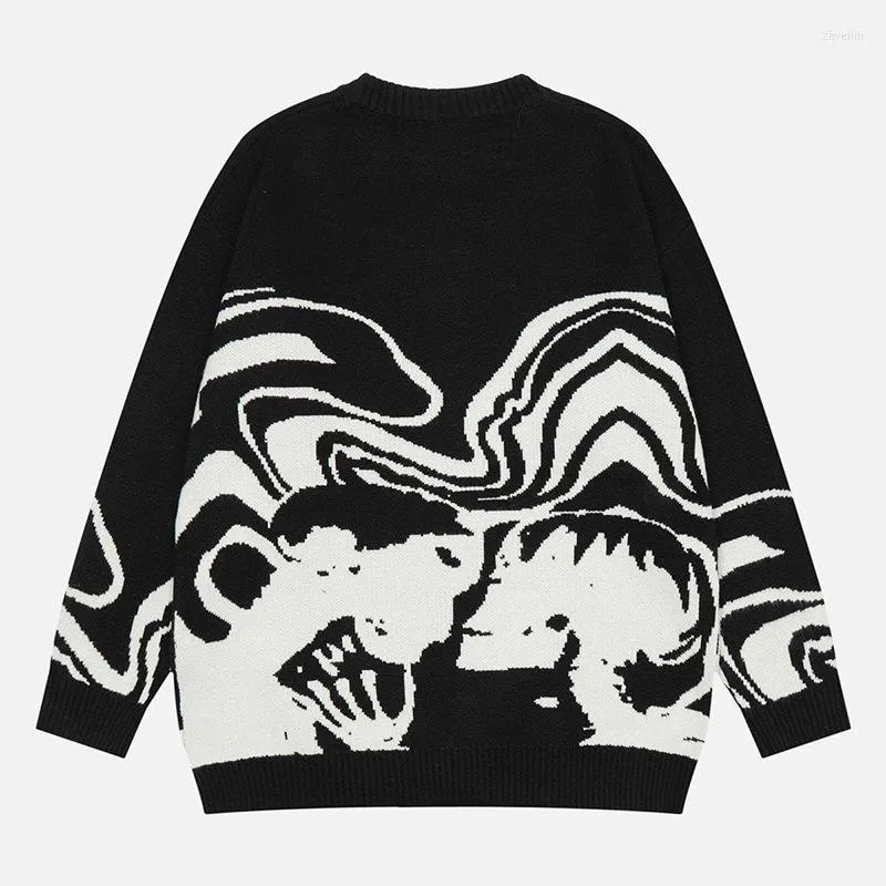 Herrtröjor grafiska tröja män streetwear y2k tröjor vintage stickad överdimensionerad pull stickkläder kvinnor harajuku mode lös man jumper