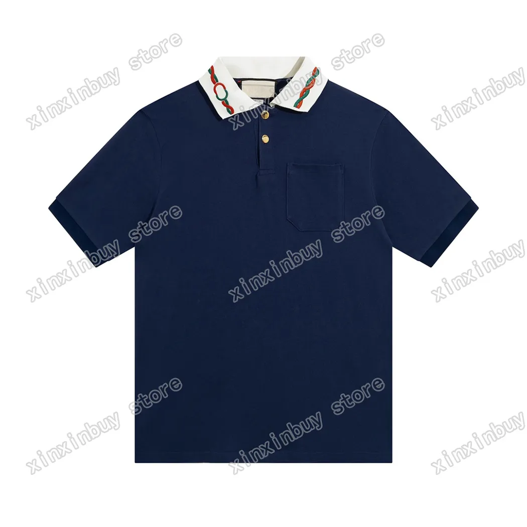 xinxinbuy Hommes designer Tee t-shirt 23ss col paris Broderie lettres manches courtes coton femmes noir bleu ciel Abricot XS-XL