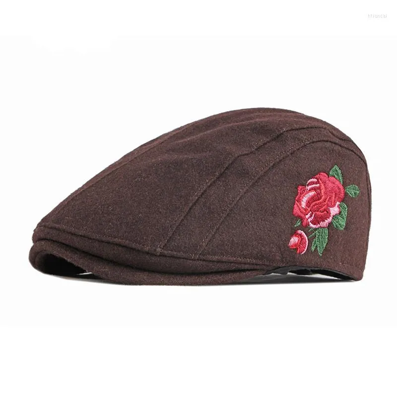 Bérets LDSLYJR automne hiver Polyester fleur broderie Sboy casquettes casquette plate hommes et femmes peintre béret chapeaux 107