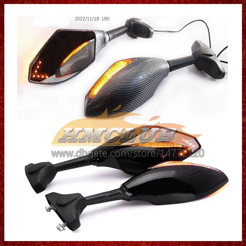 2 xオートバイLED LED Turn Lights Side Mirrors for Kawasaki Ninja ZZR 1100 ZZR-1100 1996 1997 1998 1999 2000 2001カーボンターンシグナルインジケーターリアビューミラー6色