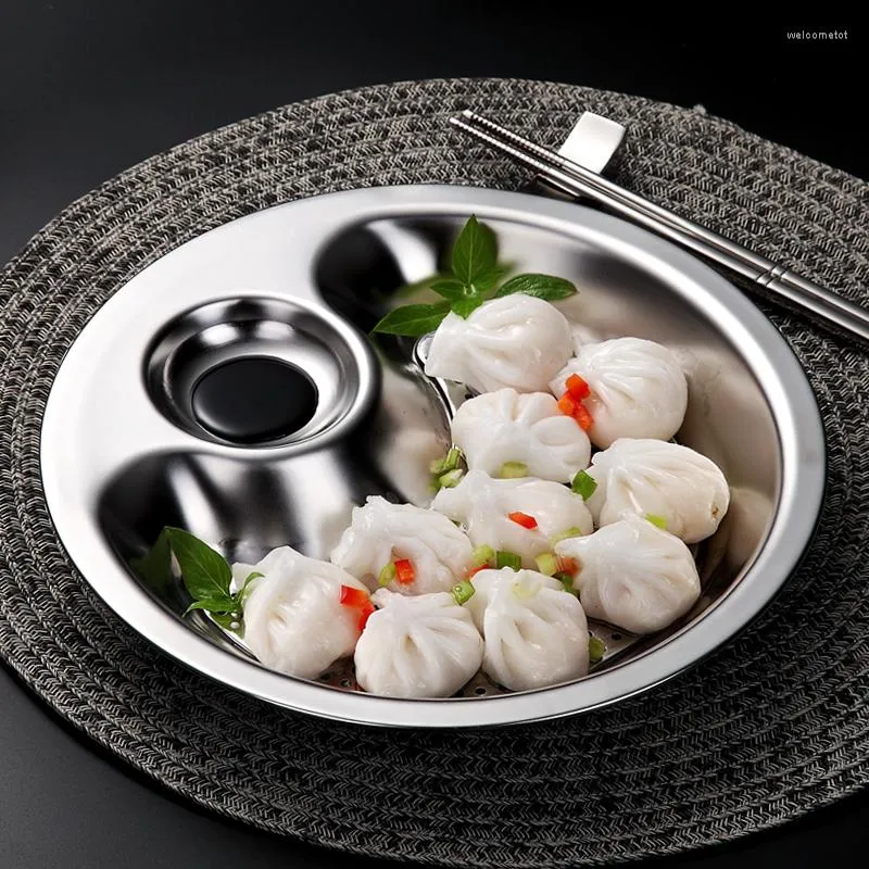 Plattor mammas hand rostfritt stål runda dumpling skålplatta dumplings sushi serverar bricka avlånga salladbrödrätter