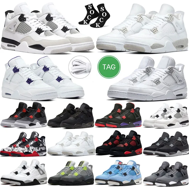 New Jumpman 4 4S coola grå basketskor Mensarnas kvinnor Militär Black Cat Pure Money University Blue Sail Fire Red Thunder White Oreo Bred Infrared Sport Sneakers