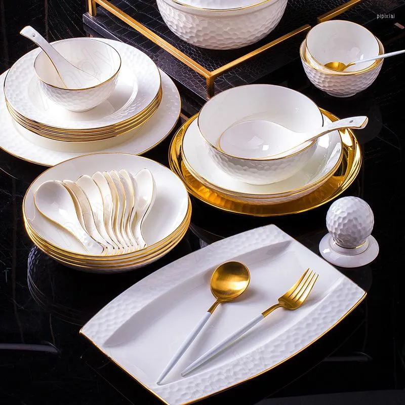 Plates Golden Stroke Ceramic Plate Hammer Relief Decorative Dining Room Dishes And Sets European Living Desktop Main Dish