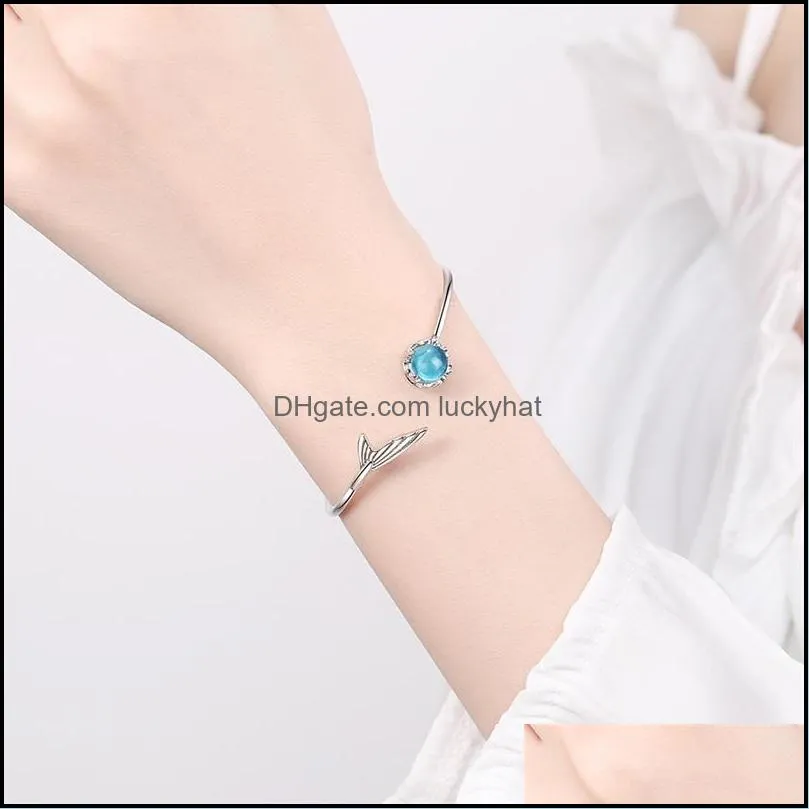 Charm Bracelets Tb104 Tail Fish Female Super Fairy Student Mermaid Tears Forest Cold Wind Blue Artificial Crystal Bracelet 1302 Q2 D Otzwb