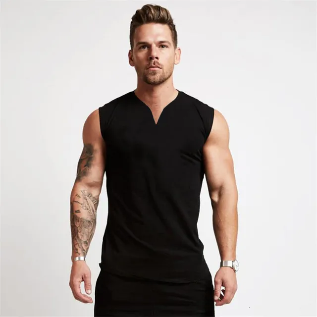 Herren T -Shirts sexy Baumwoll gegen Nacken T -Shirt -Training Tank Top Running Sportswear 230109