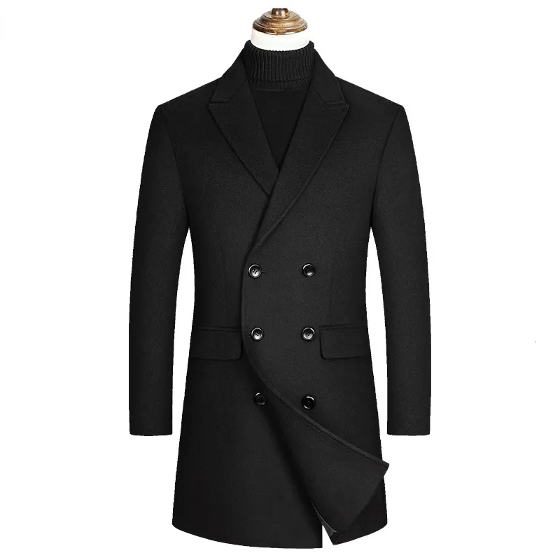 Misto lana da uomo Trench coat doppio petto nero da uomo Winter Brand Business Slim Fit e giacca a vento Peacoat 230107