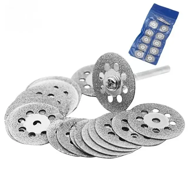 Novo 10pcs 22mm Mini Sharp Diamond Cut Off Rotary Tool Disks Discos de DIY Ferramentas Acessórios para Dremel com 2pcs haste