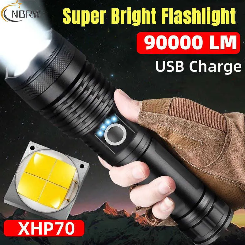 Torce torce 90000 flashlight Lumens LED LED ricaricabile USB Flashlight più luminoso BLIGHTLIGHT INFROPRORABILE LED zoomable Torcia tattica Light per il campeggio 0109