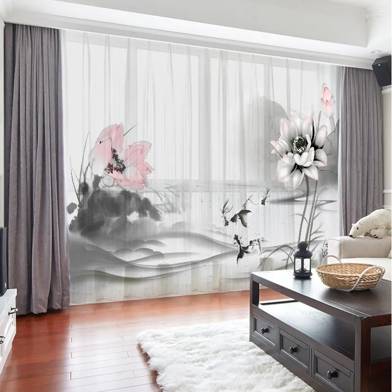 Rideau de peinture à l'encre de Style chinois, panneau naturel, Tulle transparent pour salon, porte, chambre à coucher, décoration de maison de luxe