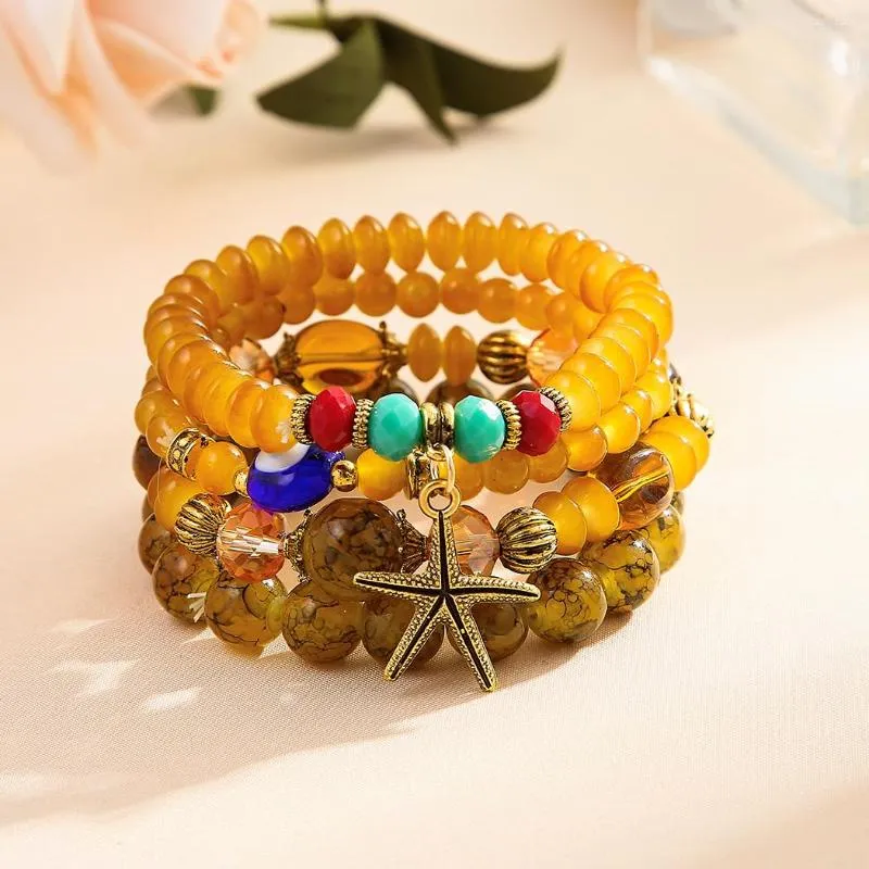 Bracelets de link Bohemian Acrílico Bulbante de pulseira de contas para mulheres charme de estrelas do mar de jóias Pulseiras Presente de aniversário
