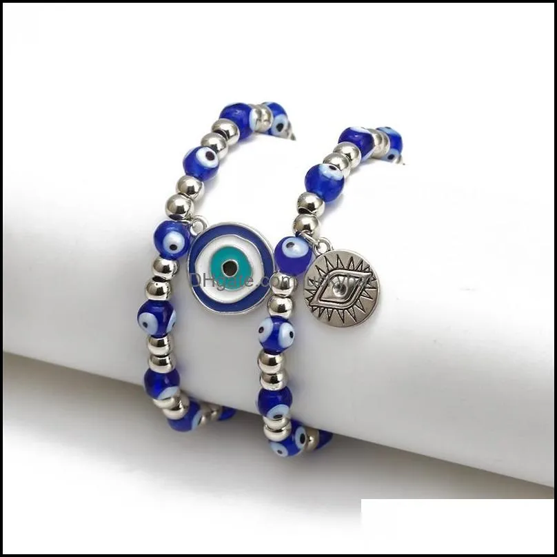 Beaded S2237 Evil Demon Eye Glass Strands Armband Par Män Kvinnor Blue Eyes Armband C3 Drop Leverans smycken otwac