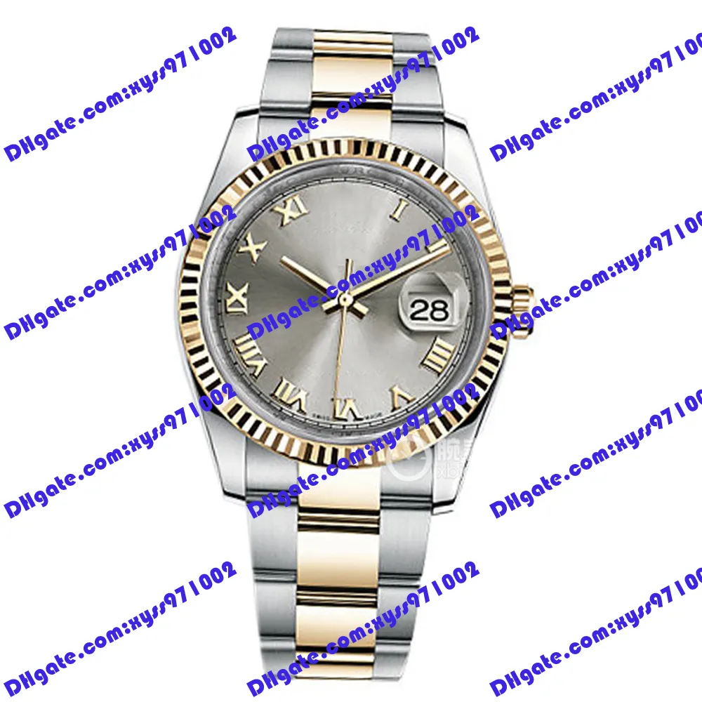 Highquality Factory Watch 2813 Automatyczne zegarek mechaniczny 116233 36 mm szary rzymski Rome Pasek ze stali nierdzewnej Sapphire Glass Wristwatch 116201 Neutralne zegarki