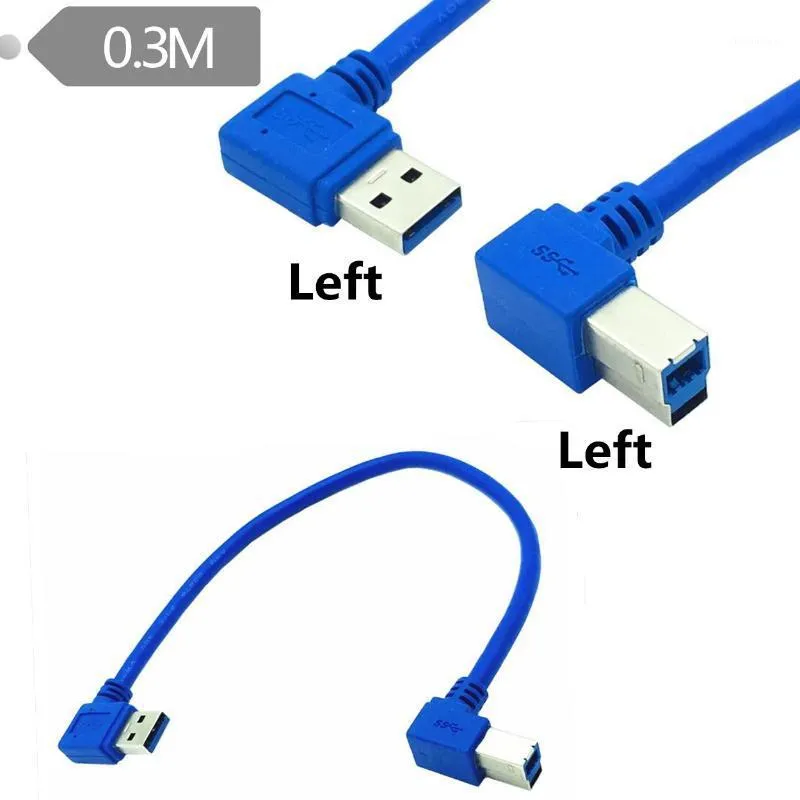 Connecteurs de câbles d'ordinateur 1Ft USB 3.0 A fiche mâle angle gauche de 90 degrés vers câble B1