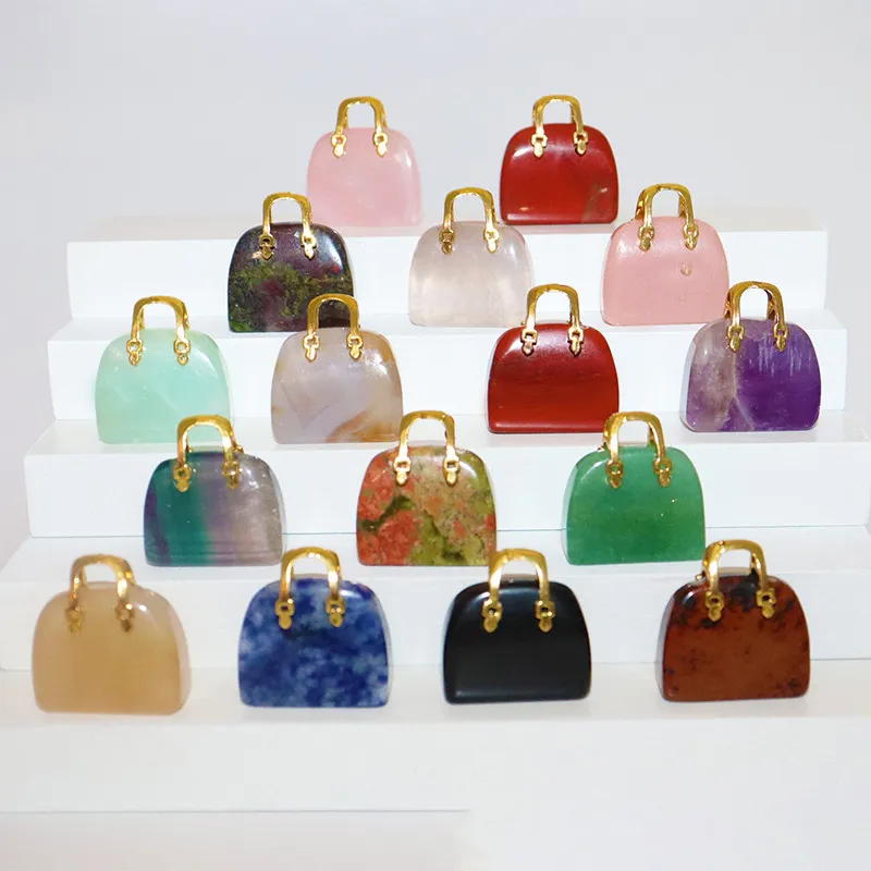 Gold Natural Stone Mini Bag Charms Ornament Healing Crystal Reiki Gemstone Crafts Decoraci￳n del hogar Decoraci￳n del hogar