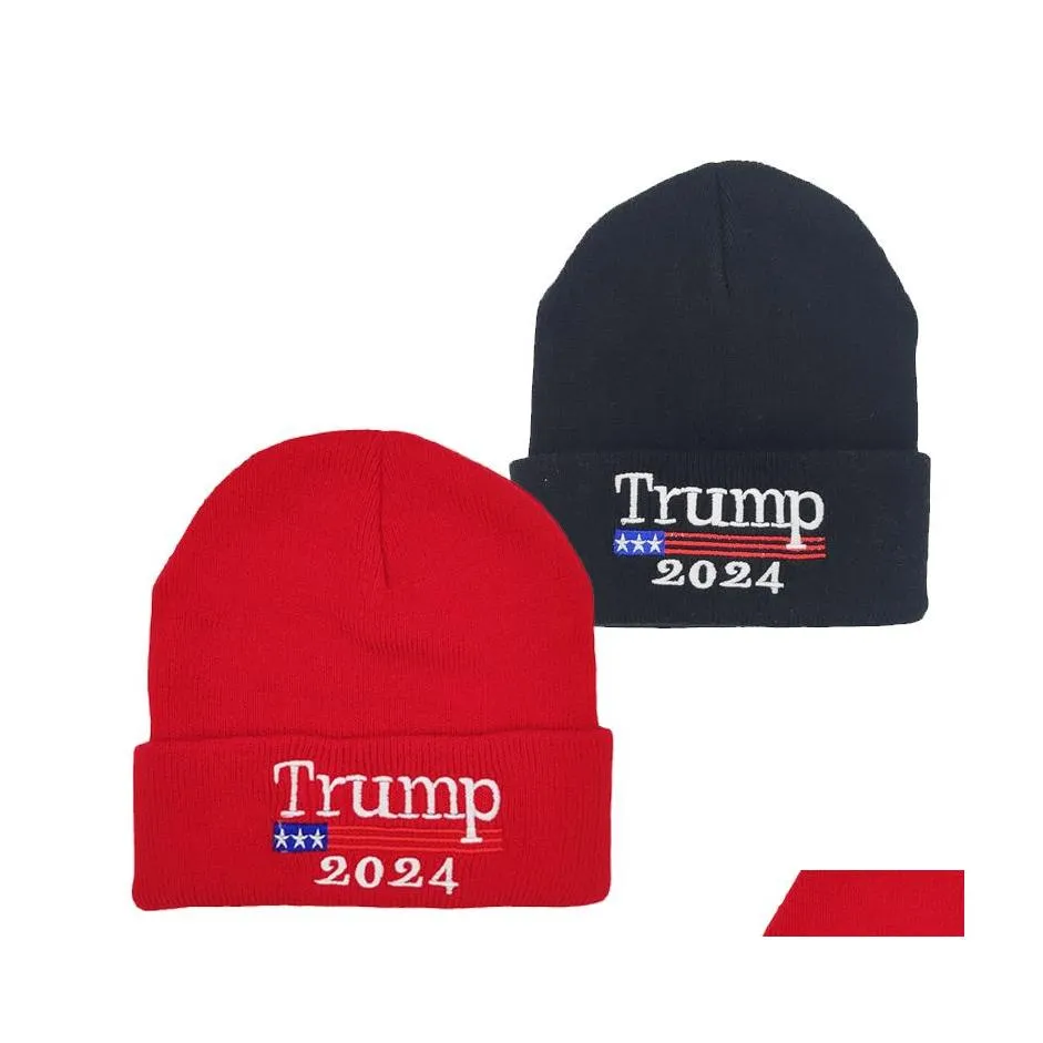 Inne domowe tekstylia 2024 Trump Knited Woolen Hat American Campania Męscy i damskie zimne ciepłe czapki upuszczenie dostawy ogrodu Dhggk