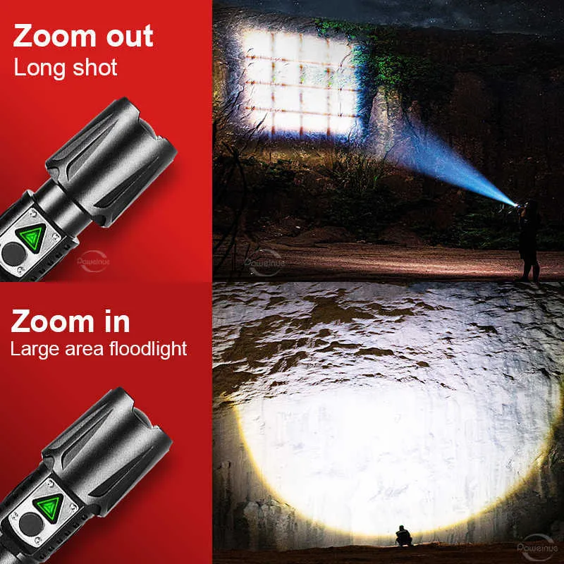 Taschenlampen Superstarke XHP160 Taschenlampe 18650 Typ C wiederaufladbare Lampe Zoom 800 m XHP70 Taktische Taschenlampe Outdoor Camping Arbeitslaterne P230517