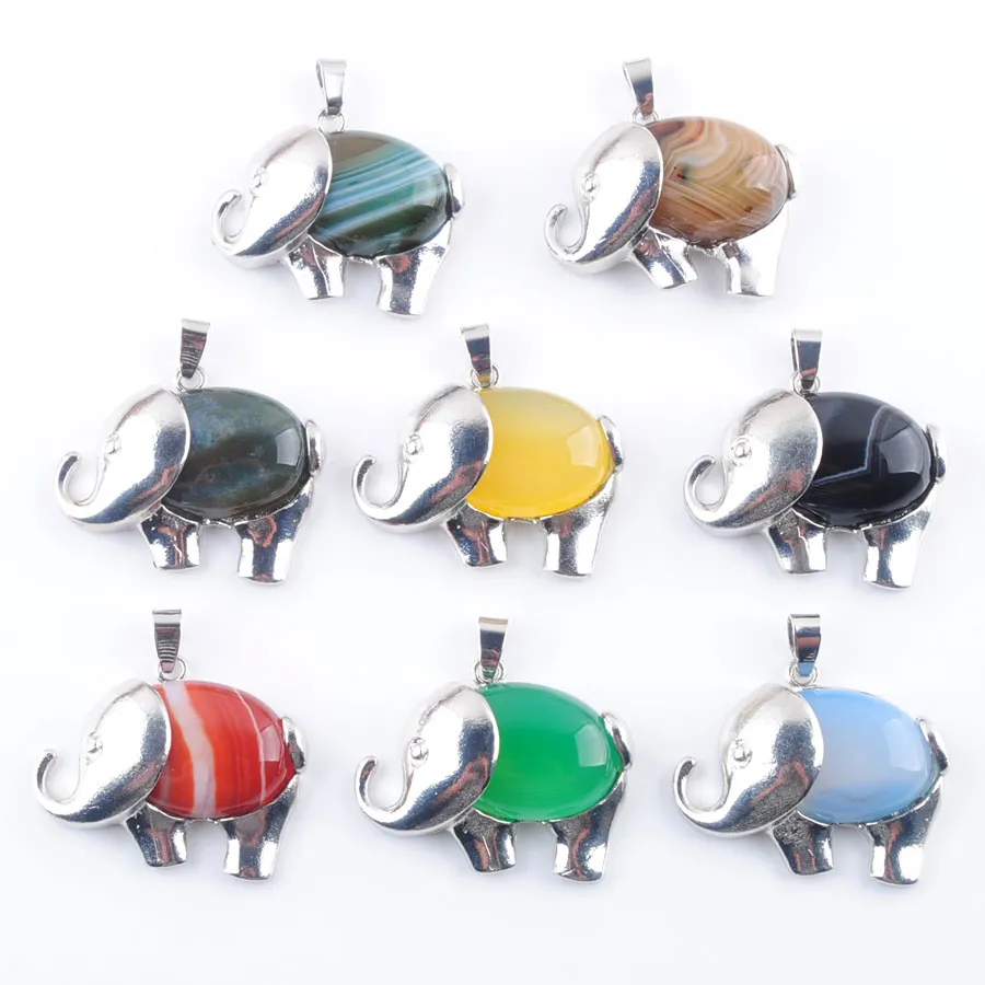 YOWOST Cute Elephant Animal Pendants Natural Gemstones Agates Jades Gift Chakra Jewelry Energy For Women BN368