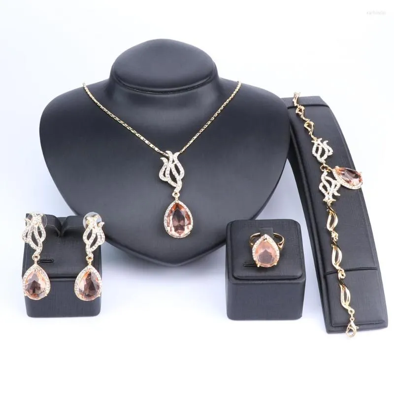 Ketting oorbellen set nigeriaanse bruiloft Afrikaanse kralen sieraden vrouwen klant Dubai goud kleur zirconia crystal merk groothandel ontwerp