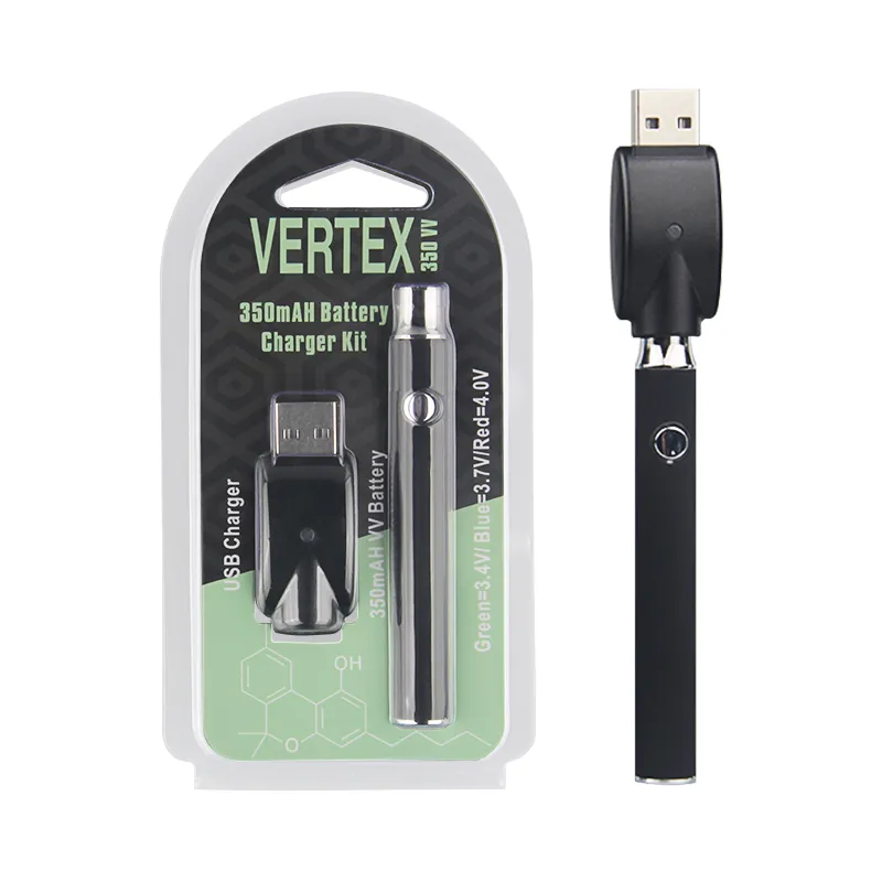 5pcs vertex lo vv 예열 evod 배터리 물집 충전기 키트 350mah 650mah 예열 배터리 전자 담배 vape 펜 510 스레드 G2 증기 카트리지