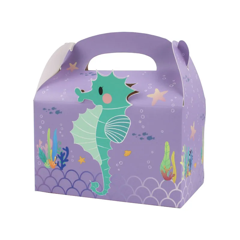 Huancai Marine Life Theme Candy Boxes Double Side Design Papper Present Cake Goodies Box For Ocean Birthday Party Supplies A378