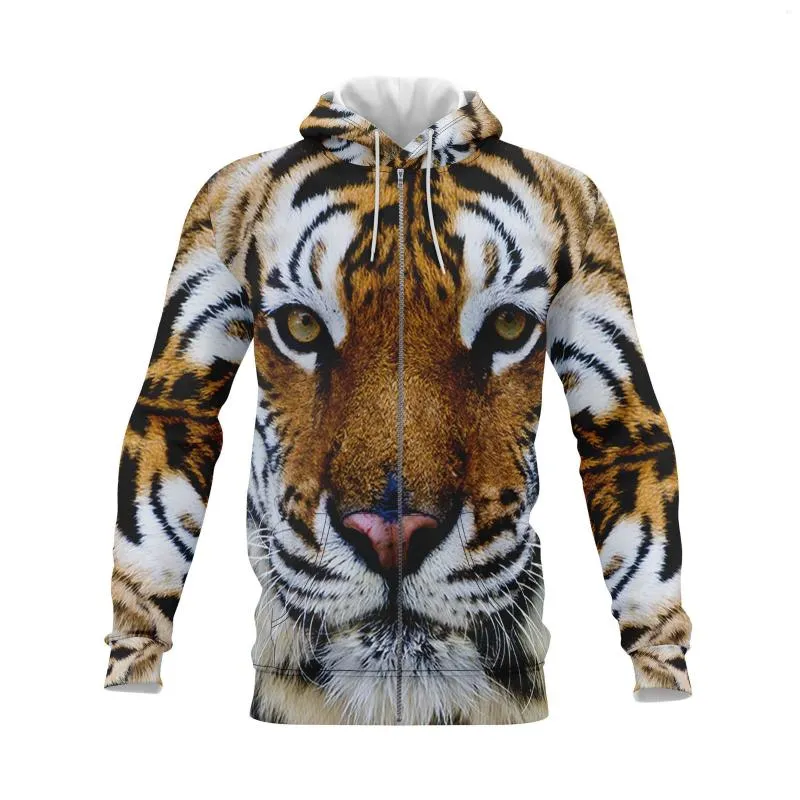 Męskie bluzy z kapturem Animal Tiger 3D Printed Bluie Casual Long Rleeve SportWear Rekretowa odzież Zwaj zapinanie