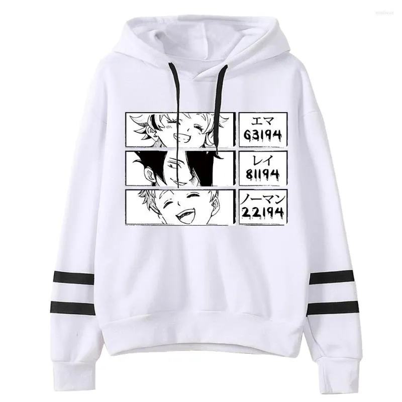 Sweats à capuche pour hommes The Promised Neverland Sweatshirt Femmes Harajuku Anime Rayé Pull à capuche Tops