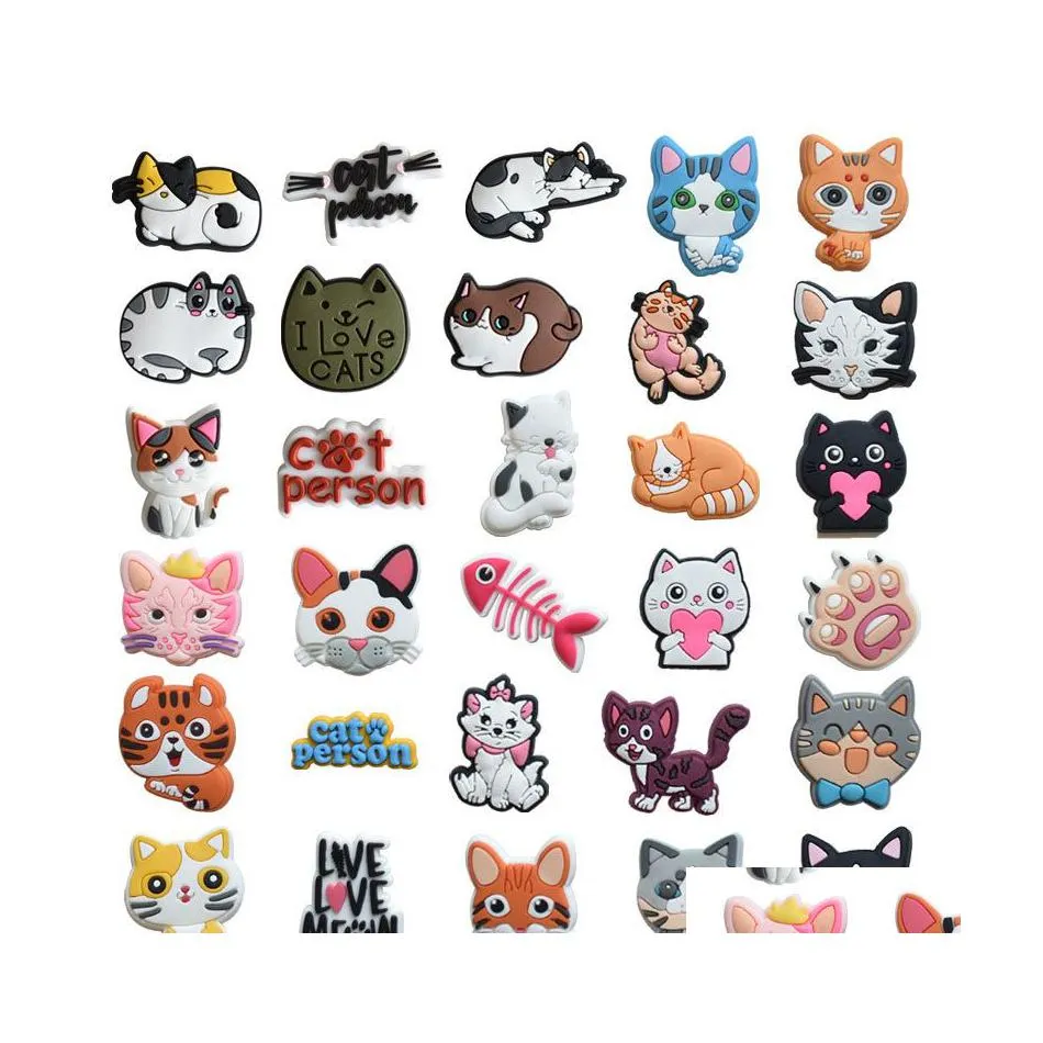 Parti di scarpe Accessori Charms Infanzia all'ingrosso Cute Cat Paw Cani Animale Cartoon Croc Pvc Decorazione Fibbia Gomma morbida Zoccolo Fas Dhkdi