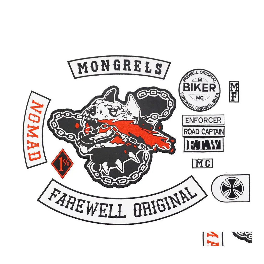 Sy Notionsverktyg Mongrels Stor punk broderad järn på backande cyklistmärke för jacka jeans 12 stycken/set drop leverans uppenbar
