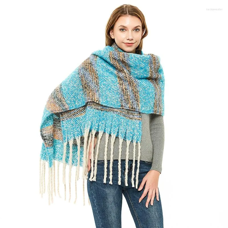 Ethnic Clothing 2023 Ladies Thick Shawl Dog Tail In Autumn And Winter Circle Yarn Tassel Braided Hair Striped Scarf.