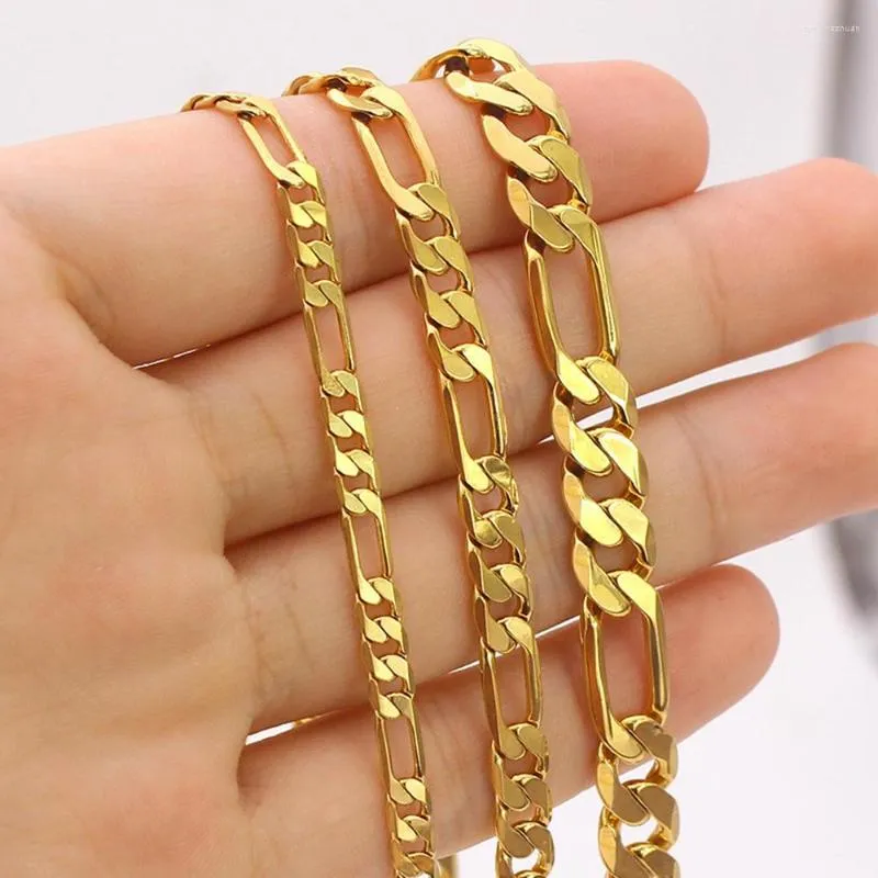 Pendanthalsband 7mm/10mm/12mm Figaro Chain Necklace 18K Yellow Gold Filled Classic Men clavicle choker smycken gåva 60 cm lång