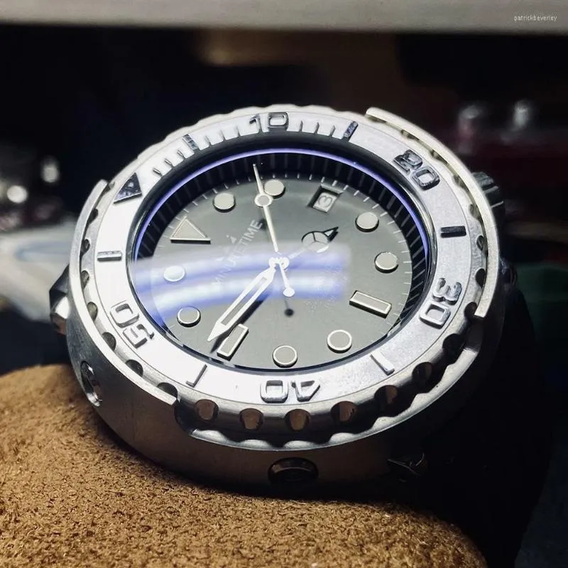 Wristwatches Stainless Steel Silver Watch NH35 Movement 45mm Tuna Can Case Green Luminous Waterproof Automatic Mechanical Man