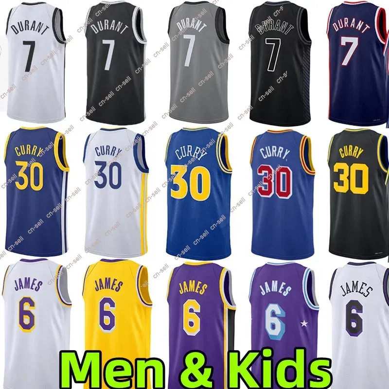 6 James Stephen 30 Curry Custom Basketball Jerseys Men Kids Jersey 7 Kevin Durant City Breathable Mesh 75th Edition Wear