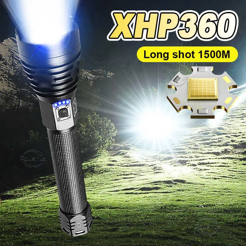 Lanternas tochas xhp360 poderoso lanterna LED 4500mAh USB tocha recarregável lanterna tática de lanterna tática Luz de trabalho de acampamento Flash Light 0109