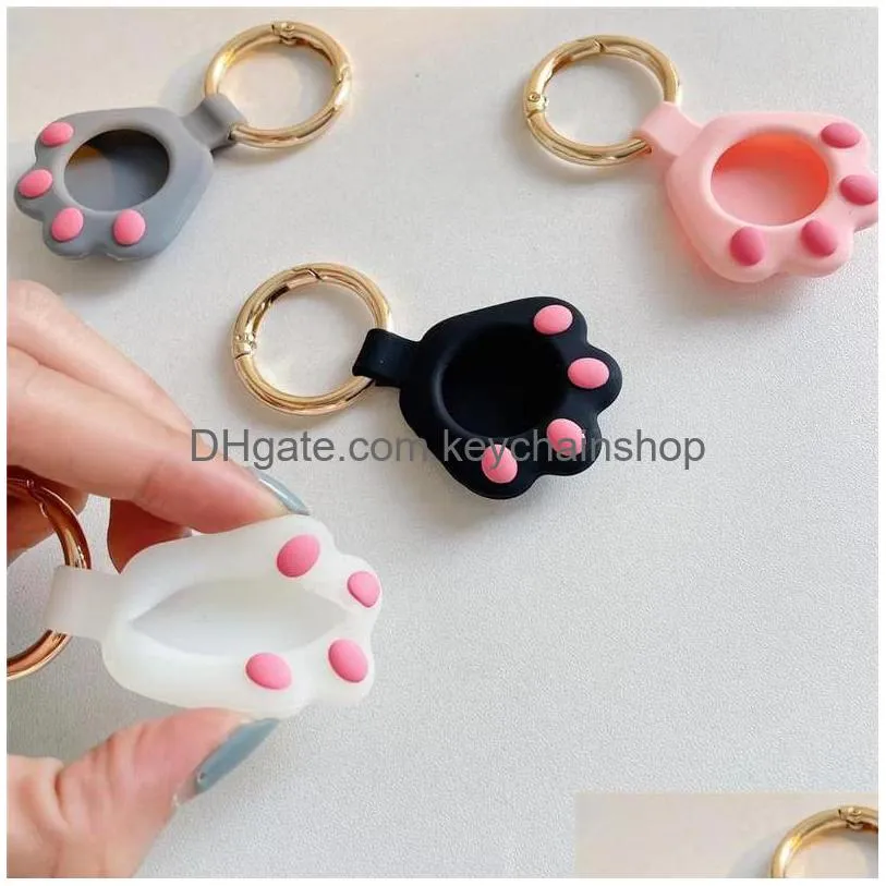 Key Rings Pet Cat Paw Airtags Air Tags Locator Tracker Ers Sile Protective Case Anti Lost Antiscratch Fall Device Cartoon Keychains Dhu2Z