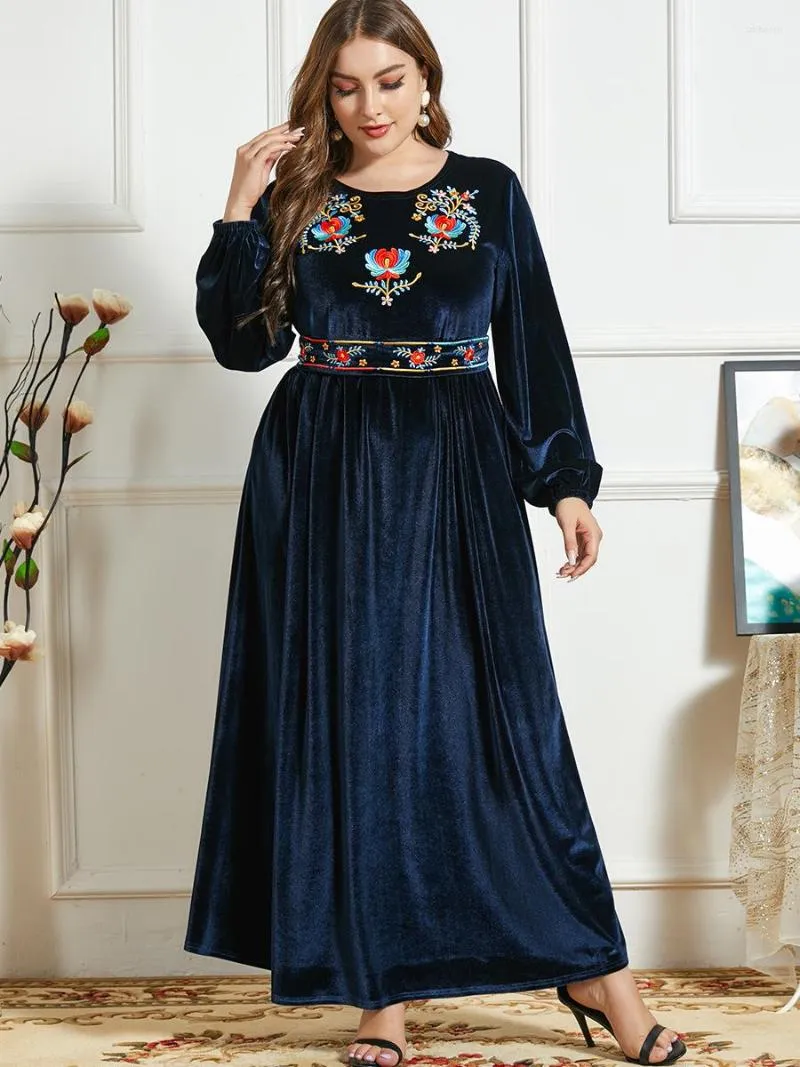 Ubranie etniczne zima aksamitna sukienka Kobiety muzułmański Abaya Dubai marokan kaftan nadruk a-line hidżab vestidos maxi indyka modlitwa islamska