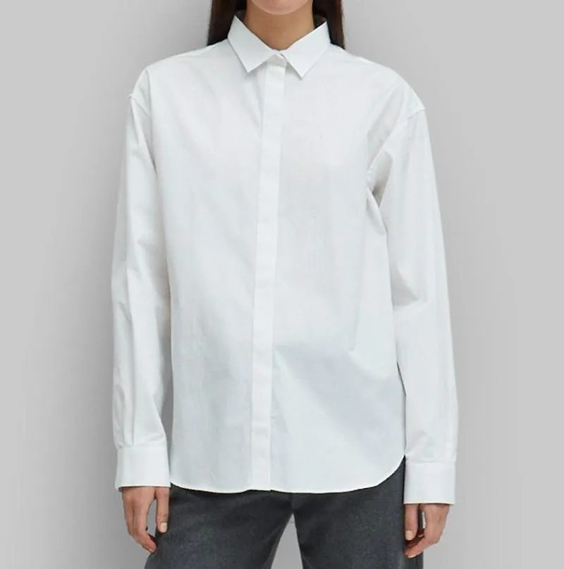 Women's Blouses & Shirts Women Shirt 2023 Autumn / Winter OL Solid Poplin Cardigan Long-sleeved Normcore Minimalist BlouseWomen's