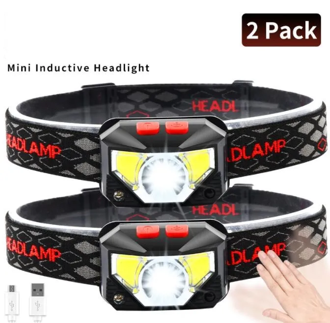 USB Rechargeable headlights Red light Safety warning headlamp Outdoor Camping running sensor Headlamp Lights waterproof headlight with battery