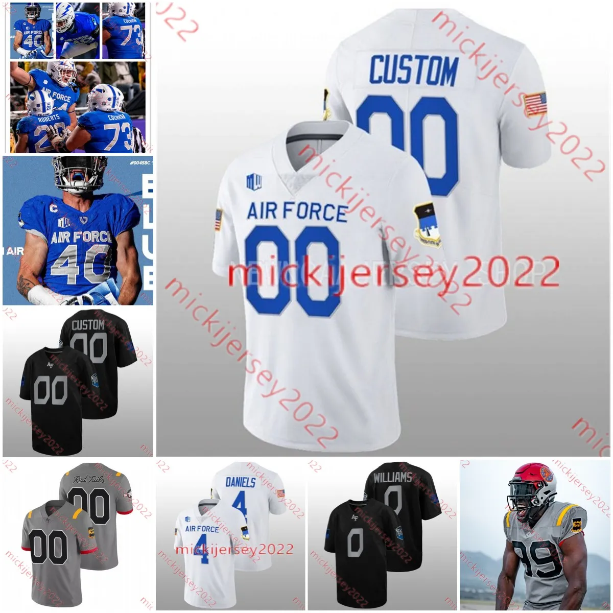 공군 팔콘 축구 저지 케이드 해리스 데인 키나몬 존 리 엘 드리지 III Conner Carey Emmanuel Michel John Busha Custom Stitched 2023 Mens Youth Jerseys