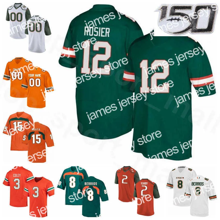 American College Football Wear College NCAA Football Miami Hurricanes 12 Malik Rosier Jersey zszyte 8 Braxton Berrios Brad Kaaya Stacy Coley Joseph Yearby Duke Jo