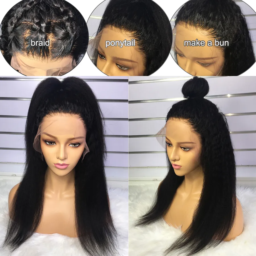 Kinky Straight Wig Transparent 360 full Lace Frontal Wig Curly Human Hair Wigs 360 Pre Plucked Glueless Closure Remy 130% HD invisible