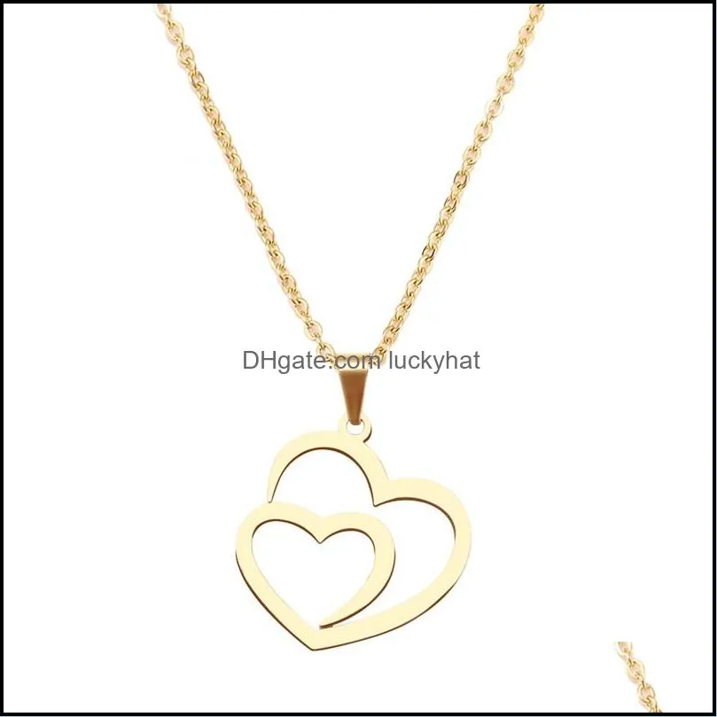 Pendant Necklaces Stainless Steel Necklace For Women Man Hollow Double Heart Rose Gold Choker Engagement Jewelry 20211229 T2 Drop De Otpey