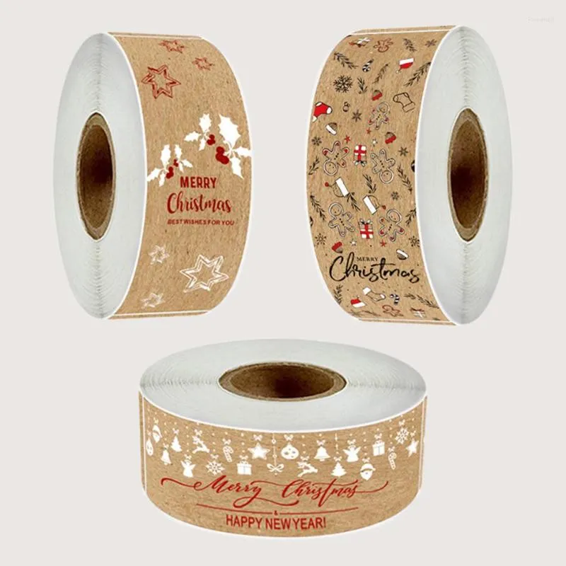 Confezione regalo 150 pezzi/rotolo Etichette per imballaggio natalizi in carta Kraft per buste Carte da imballaggio Decorazione di cottura Adesivi allegri